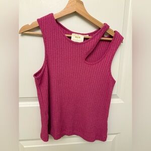 Maeve Anthropologie Sleeveless Sweater Womens XL Hot Pink Cut Out Ribbed Flirty